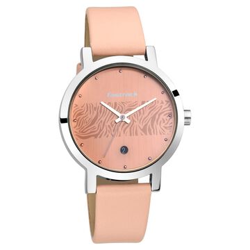 Fastrack Animal Print Quartz Analog with Date Rose Gold Dial Leather Strap Watch for Girls