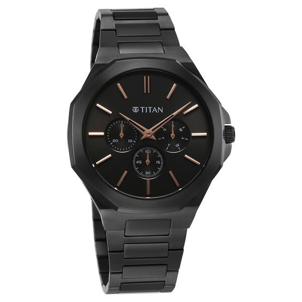Titan Classic Slim Multifunction Quartz Multifunction Black Dial Stainless Steel Strap Watch For Men - image number 1