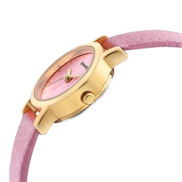 Sonata Floral Folkart Pink Dial Women Watch With Leather Strap - image number 2