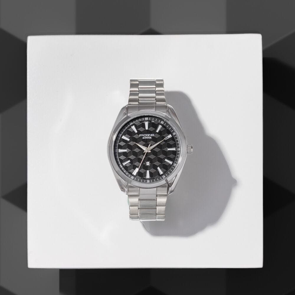 Sonata Poze Quartz Analog Two Toned Dial Silver Colour Stainless Steel Strap Watch For Men-image-7