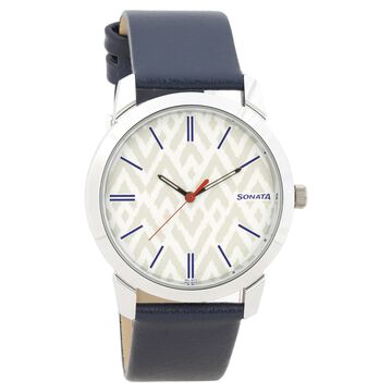 Knot White Dial Leather Strap Watch for Men