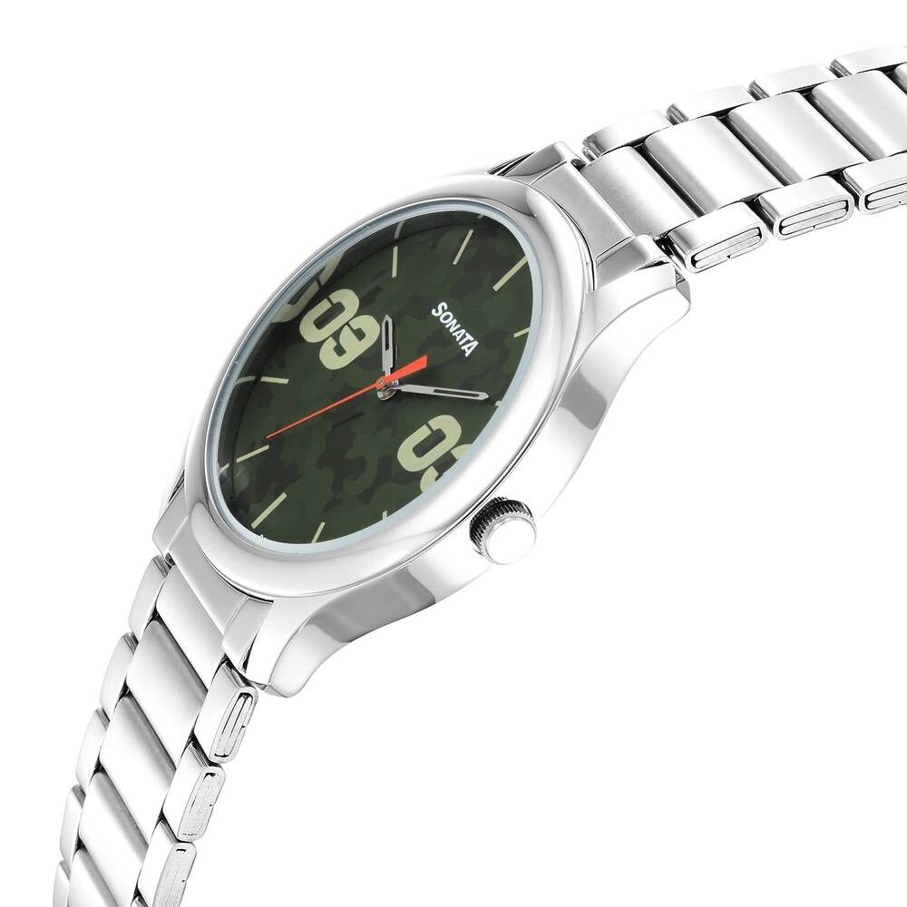 Buy Online Sonata Quartz Analog Multicoloured Dial Stainless Steel Strap Watch for Men 77106sm05w p Titan