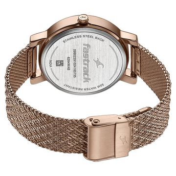 Fastrack Style Up Quartz Analog Mother Of Pearl Dial Rose Gold Stainless Steel Strap Watch For Girls