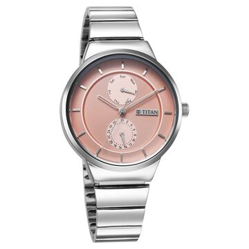 Titan Neo Multifunction Pink Dial Silver Color Stainless Steel Strap Watch For Women