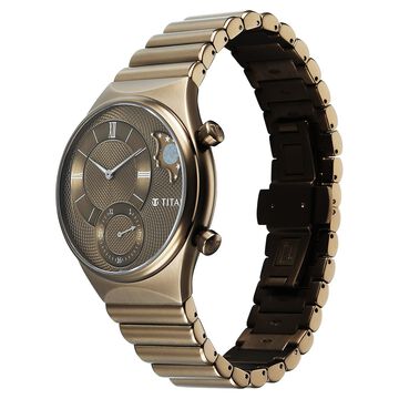 Titan Micromotors Analog with Date and Sun-Moon Sub-Dial and Khaki Dial Khaki Stainless Steel Strap Watch for Men