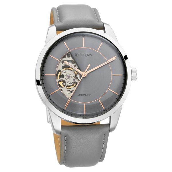 Titan Automatic Sectoral Grey Dial Grey Leather Strap Watch for Men - image number 1
