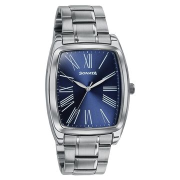 Sonata Ascent Blue Tonneau Watch with Metal Bracelet
