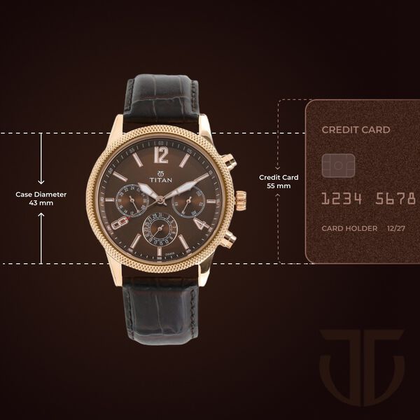 Titan Men's Metropolitan Luxe: Multifunction brown Dial with leather Strap - image number 2