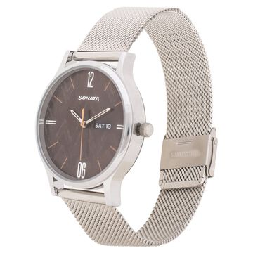 Knot Brown Dial Stainless Steel Strap Watch for Men