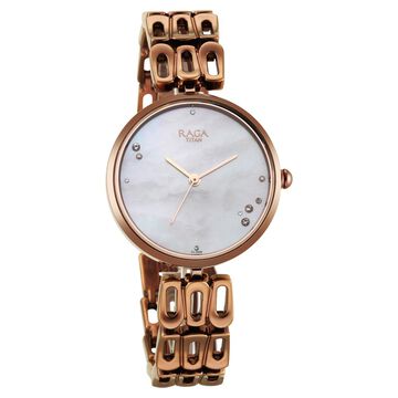 Titan Raga Chic Mother Of Pearl Dial Analog Metal Strap Watch for Women