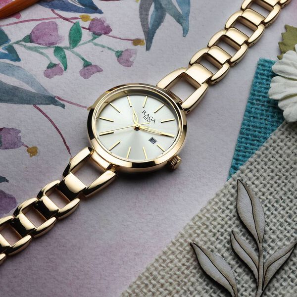 Titan Raga Viva Golden Dial Analog with Date Metal Strap Watch for Women - image number 0