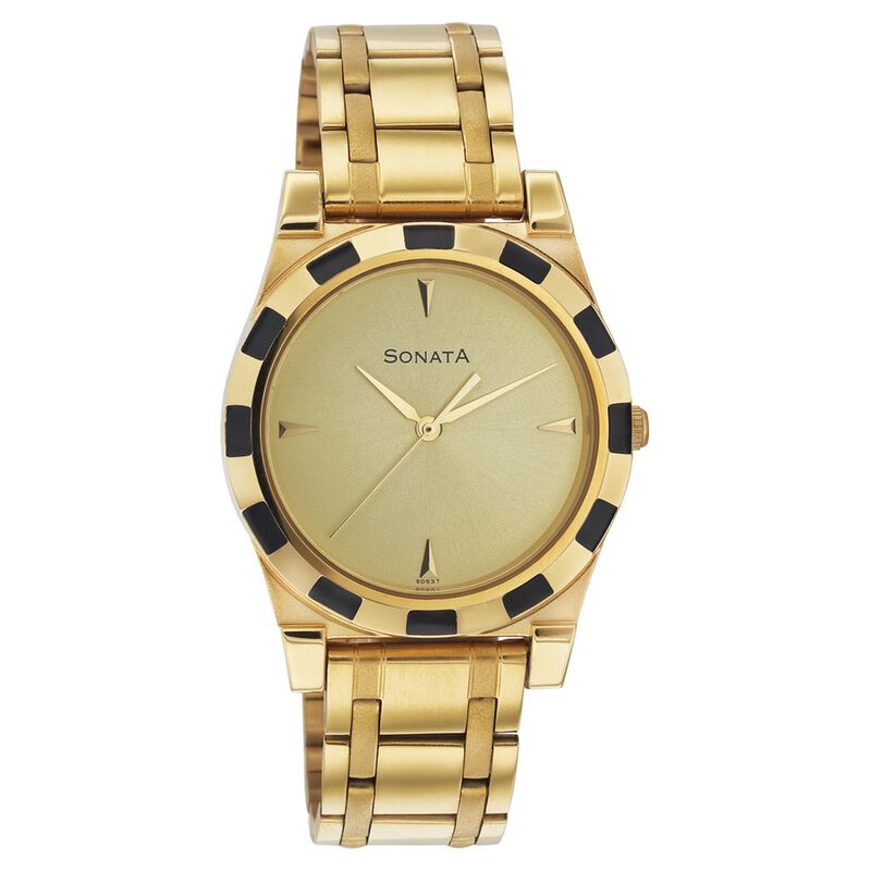 Sonata Quartz Analog Champagne Dial Strap Watch for Men
