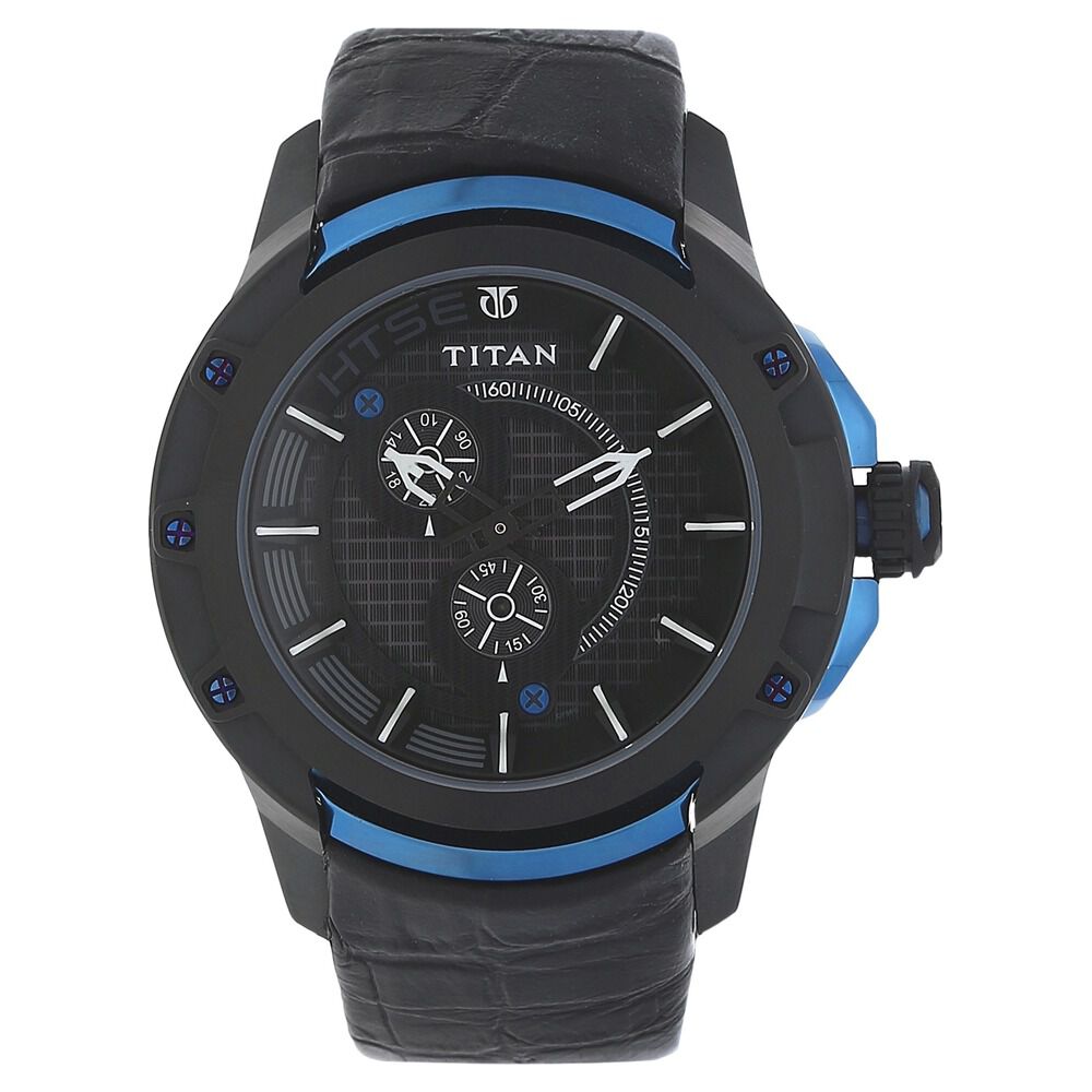 Buy Online Titan Quartz Multifunction Black Dial Leather Strap Watch for Men 1540kl04 Titan