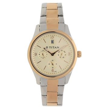 Titan Quartz Analog Off White Dial Stainless Steel Strap Watch for Women