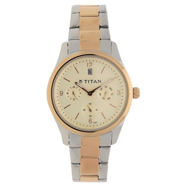 Titan Quartz Analog Off White Dial Stainless Steel Strap Watch for Women - image number 0