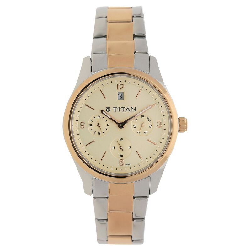 Titan Quartz Analog Off White Dial Stainless Steel Strap Watch for Women