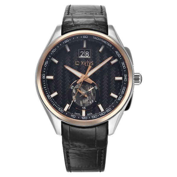 Xylys Swiss Chronograph Black Leather Strap and Dial Watch For Men - image number 1