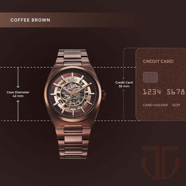 Titan Nexus Skeletal Automatic Analog with Brown Dial Brown Stainless Steel Strap Watch for Men - image number 6