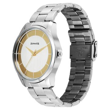 Sonata Traditional Essentials Quartz Analog Multicoloured Dial Silver Metal Strap Watch For Men