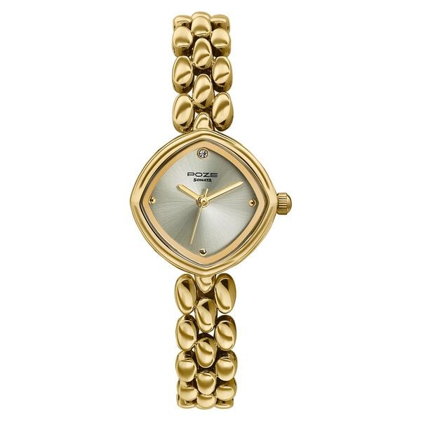 Poze Poze Quartz Analog Golden Dial Golden Metal Strap Watch For Women - image number 1
