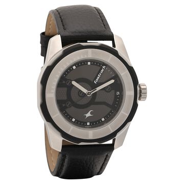 Fastrack Quartz Analog Black Dial Leather Strap Watch for Guys