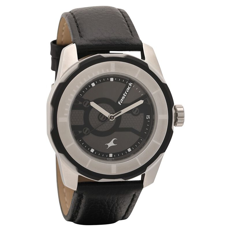 Fastrack Quartz Analog Black Dial Leather Strap Watch for Guys