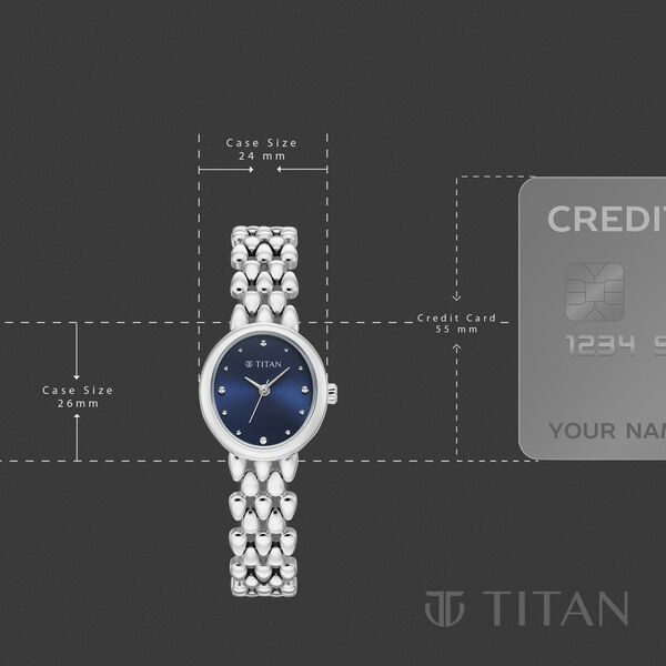 Titan Purple Serein Quartz Analog Blue Dial Silver Metal Strap Watch For Women - image number 3