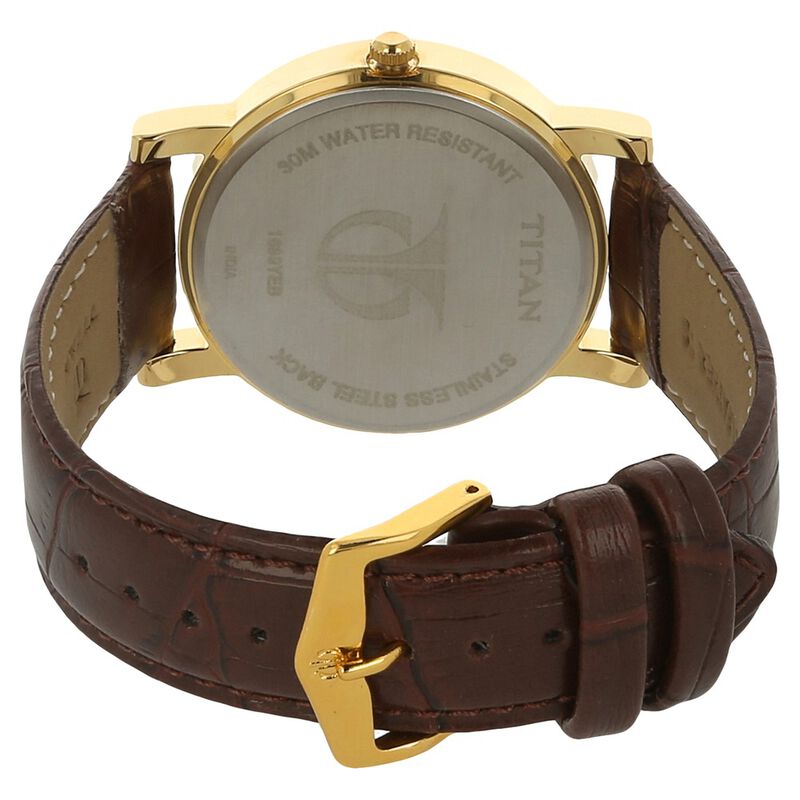 Titan Quartz Analog Beige Dial Leather Strap Watch for Men - image number 3
