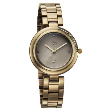Vyb Aura By Fastrack Quartz Analog Khaki Dial Brown Stainless Steel Strap Watch For Girls