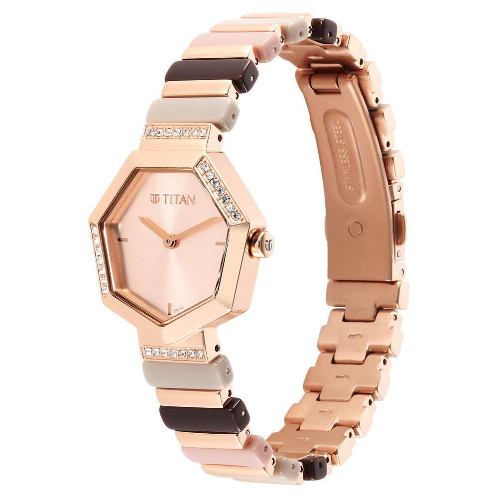 Buy Online Titan Glitz Rose Gold Dial Analog Metal and Plastic Strap watch for Women ns95207wd01 Titan