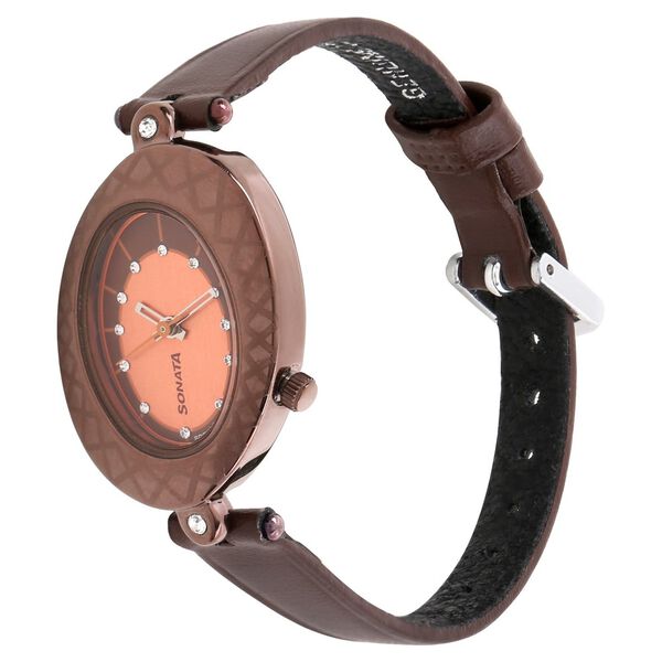 Sonata Quartz Analog Peach Dial Leather Strap Watch for Women - image number 1