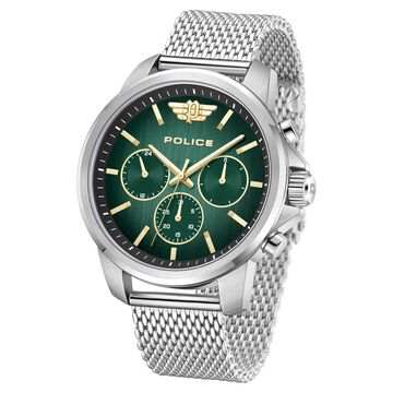Police Multifunction Black Dial Silver Metal Strap Watch For Men