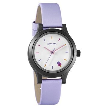 Sonata Play White Dial Women Watch With Leather Strap