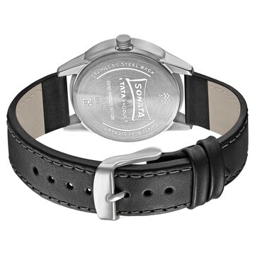 Sonata Quartz Multifunction Black Dial Leather Strap Watch for Men