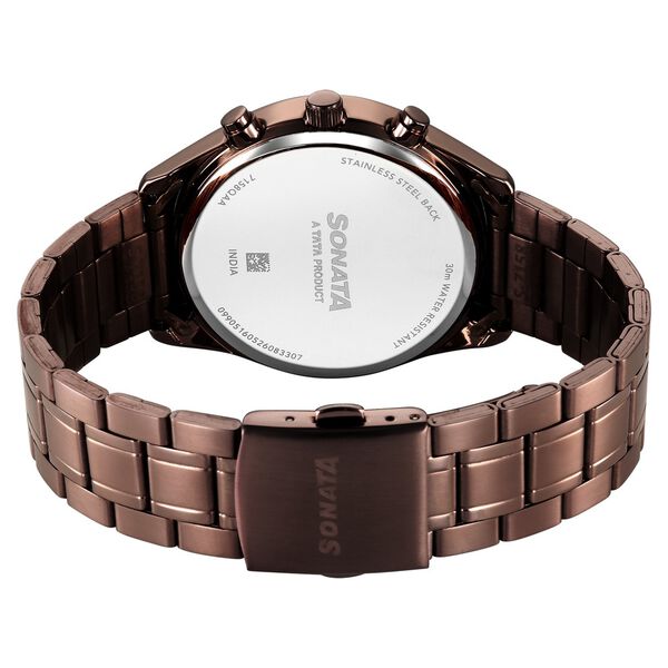 Sonata Multifunction Brown Dial Brown Metal Strap Watch For Men - image number 6