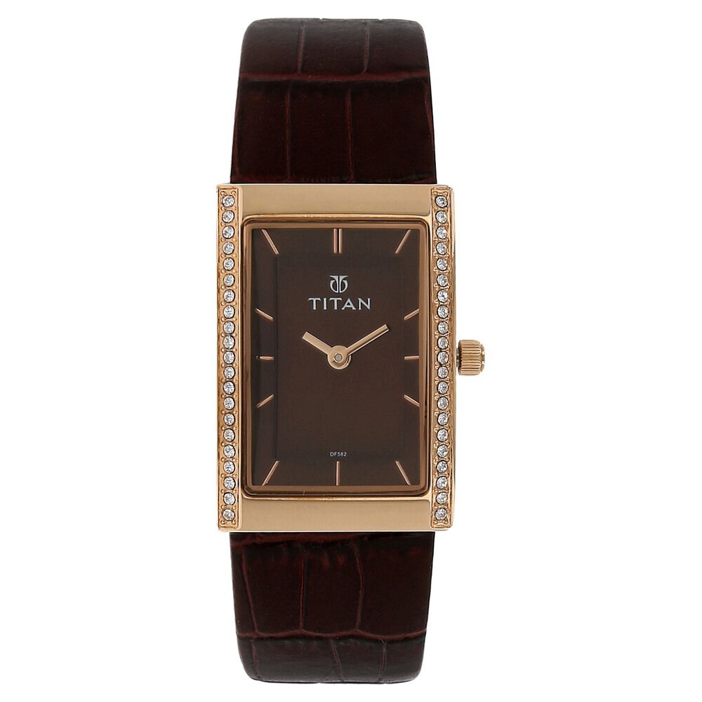 Buy Online Titan Quartz Analog Brown Dial Leather Strap Watch for