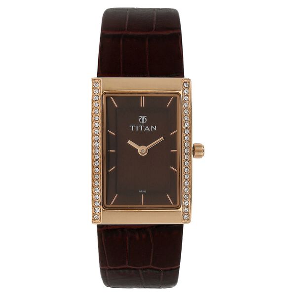 Titan Quartz Analog Brown Dial Leather Strap Watch for Women - image number 0