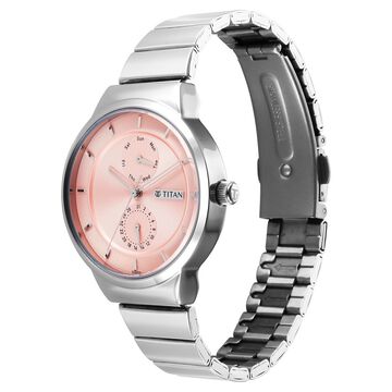 Titan Neo Multifunction Pink Dial Silver Color Stainless Steel Strap Watch For Women