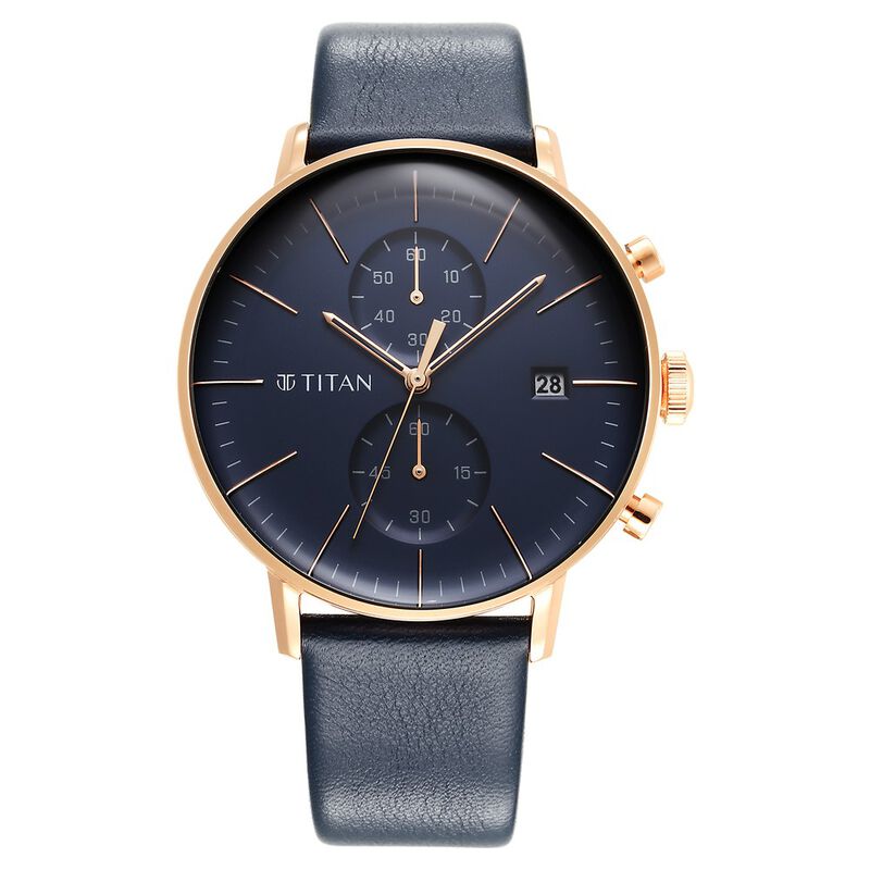 Buy Online Titan Infinity Display Blue Dial Chronograph Leather Strap