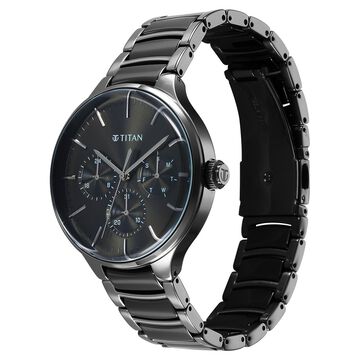 Titan Ceramic Fusion Multifunction Black Round Dial Two Toned Stainless Steel Strap Watch For Men