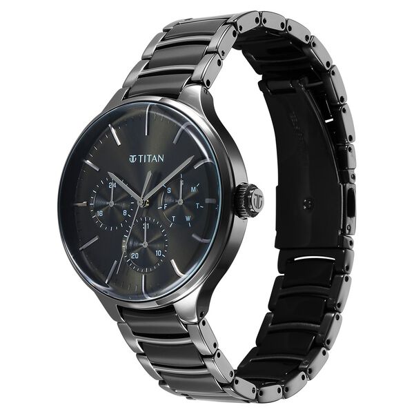 Titan Ceramic Fusion Multifunction Black Round Dial Two Toned Stainless Steel Strap Watch For Men - image number 3