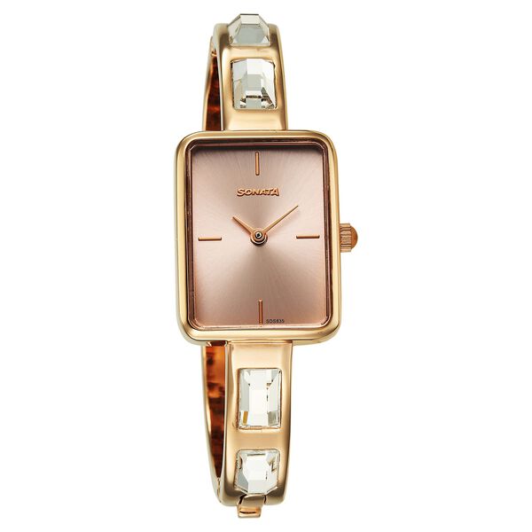 Sonata Aura Quartz Analog Pink Dial Rose Gold Stainless Steel Strap Watch For Women - image number 0