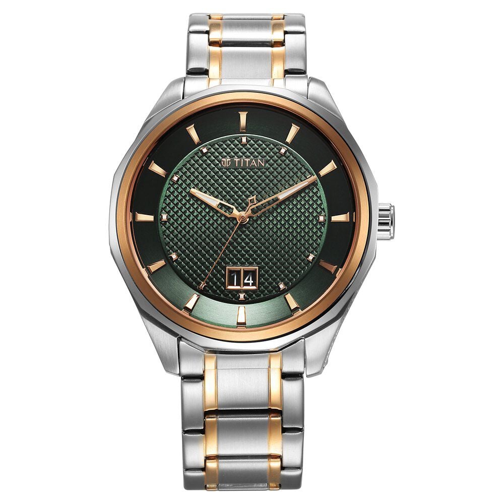 Buy Online Titan Regalia Opulent Quartz Analog with Date Green Dial With Two Toned Stainless Steel Strap Watch For Men 1829km06 Titan