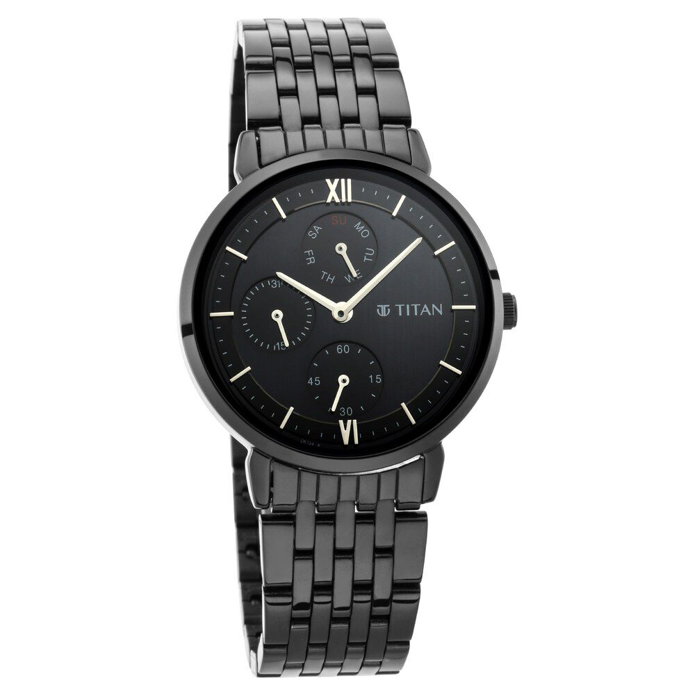 Titan Women s Regal Roman Numeral Black Dial Metal Strap Watch
