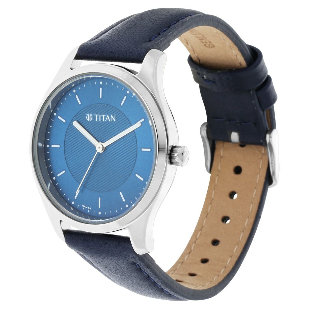 Workwear watch with blue dial & leather strap top