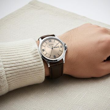 Titan Neo Arabic Analog with Day Date Beige Dial Brown Leather Strap Watch for Men