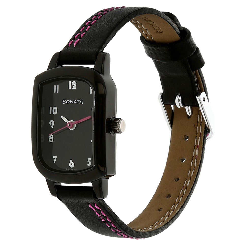 Buy Online Sonata Quartz Analog Black Dial Leather Strap Watch for