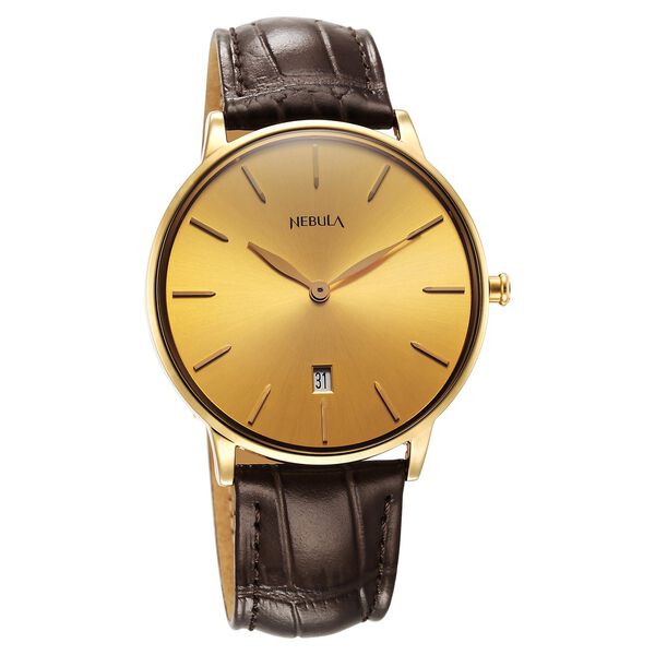 Titan Nebula Lustre 18k Gold Analog Leather Strap Watch for Men - image number 1