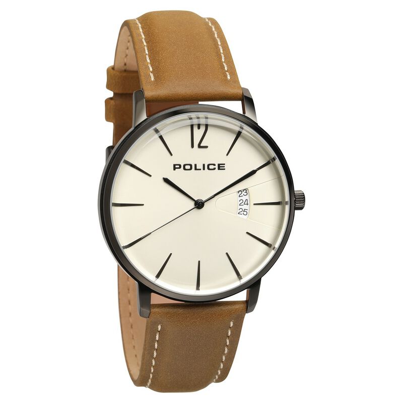 Police Quartz Analog with Date Beige Dial Leather Strap Watch for Men - image number 1