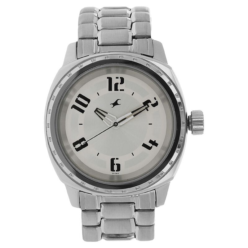Fastrack Quartz Analog White Dial Stainless Steel Strap Watch for Guys